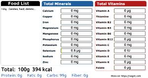 100 G Hard Candies (Dietetic or Low Calorie, Sorbitol)