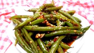 100 G Szechuan-Style Cooked Green String Beans (Fat Added in Cooking)