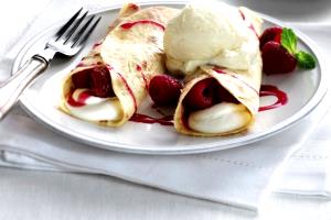 2 crepes Sweet Cream Cheese Crepes w/ Raspberry Topping