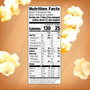 2 tbsp unpopped (4 1/2 cups popped) Naturals Light Classic Butter & Sea Salt