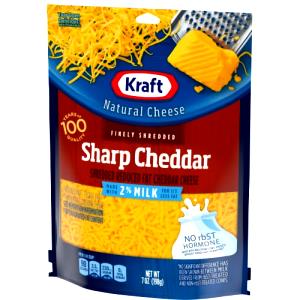 28 Grams Cheddar Cheese, Sharp, 2% Milk, Finely Shredded